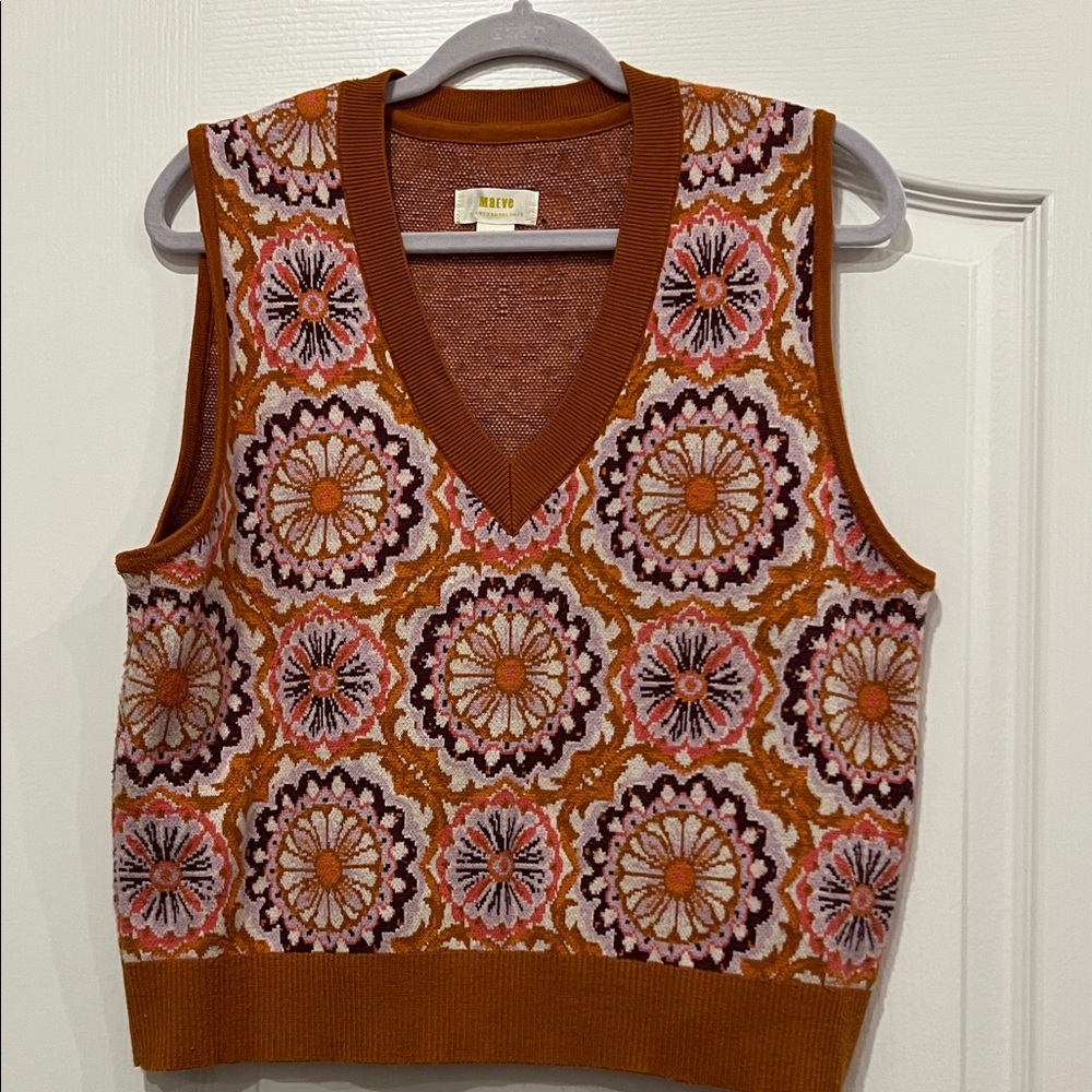 Maeve by Anthropologie Floral Knit Vest with V-Neck